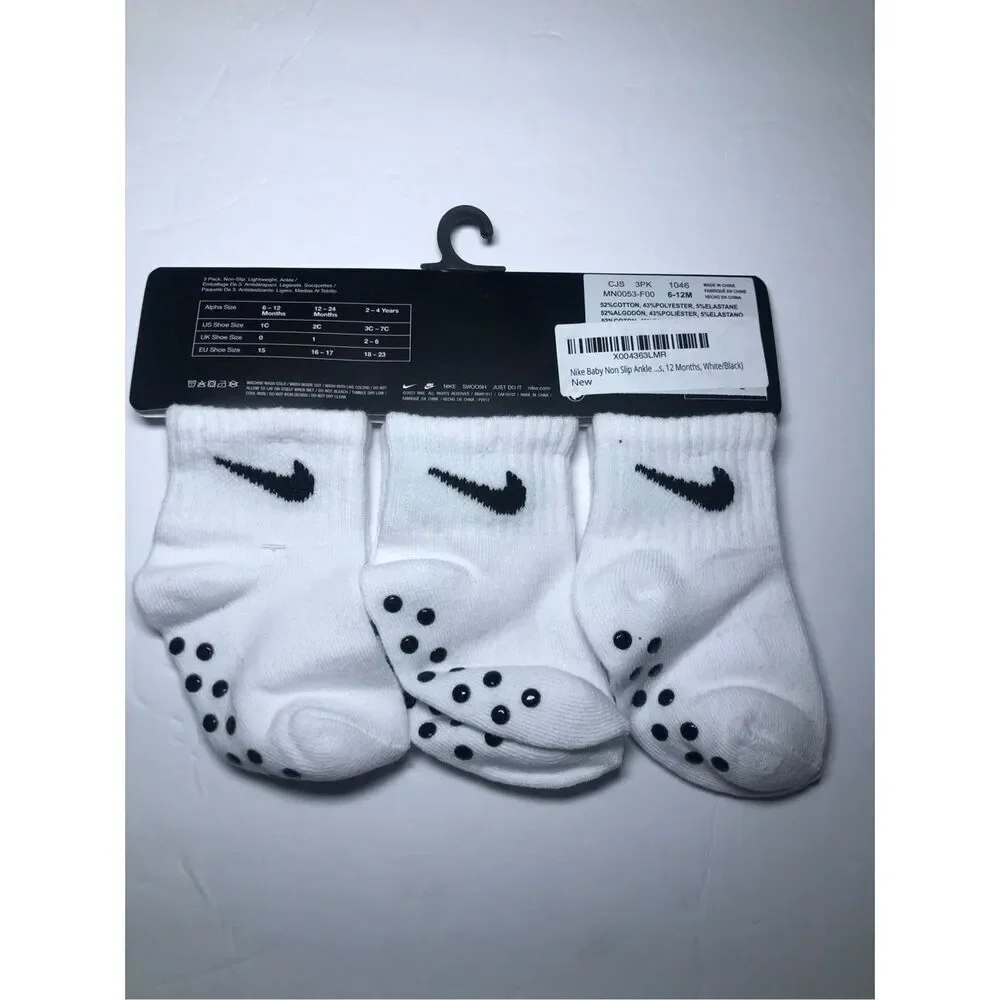 Nike Baby Gripper Socks Size 6-12 Months White 3-pack